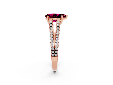 Rose gold Pear Cut Garnet Solitaire Engagement Ring with Split Shank Pavé Band_2
