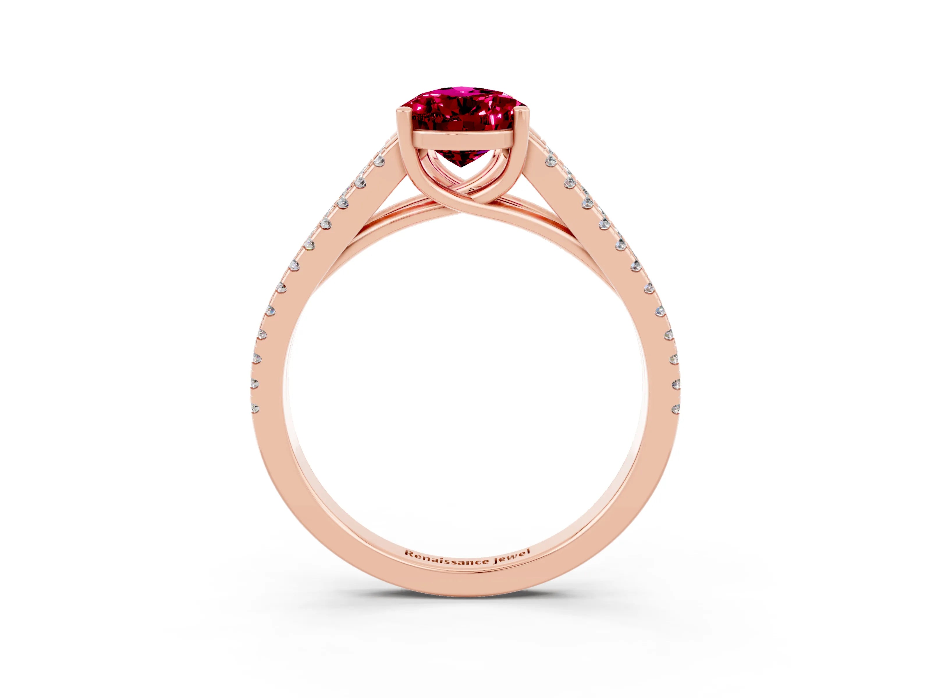 Rose gold Pear Cut Garnet Solitaire Engagement Ring with Split Shank Pavé Band_3