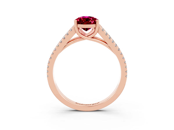 Rose gold Pear Cut Garnet Solitaire Engagement Ring with Split Shank Pavé Band