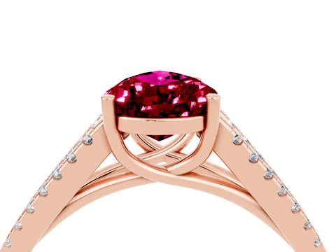 Rose gold Pear Cut Garnet Solitaire Engagement Ring with Split Shank Pavé Band_4