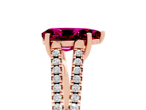Rose gold Pear Cut Garnet Solitaire Engagement Ring with Split Shank Pavé Band_5