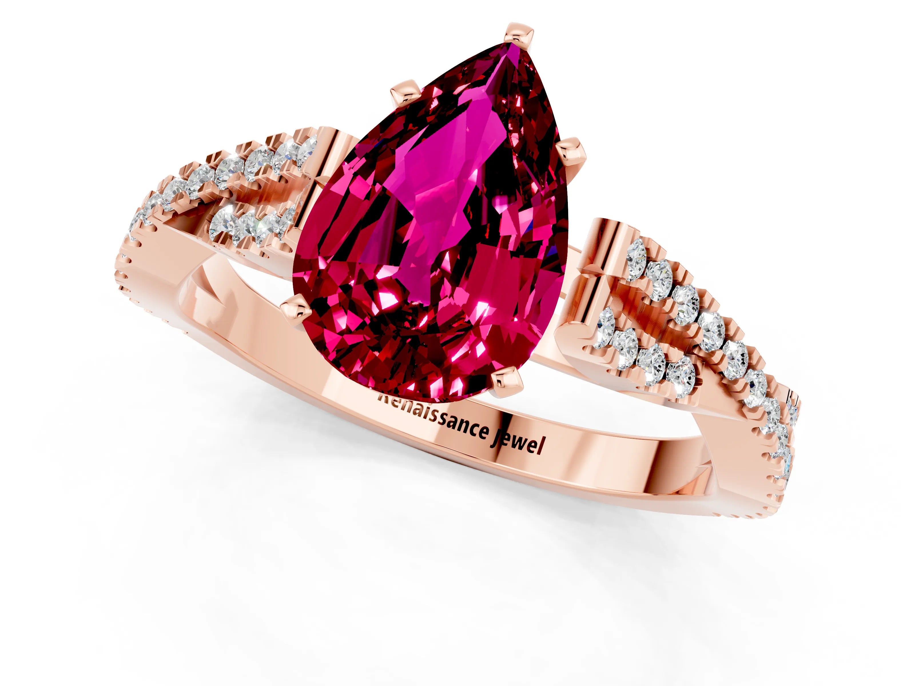 Rose gold Pear Cut Garnet Solitaire Engagement Ring with Twisted Pavé Band and Four-Prong Setting_1