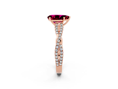 Rose gold Pear Cut Garnet Solitaire Engagement Ring with Twisted Pavé Band and Four-Prong Setting_2