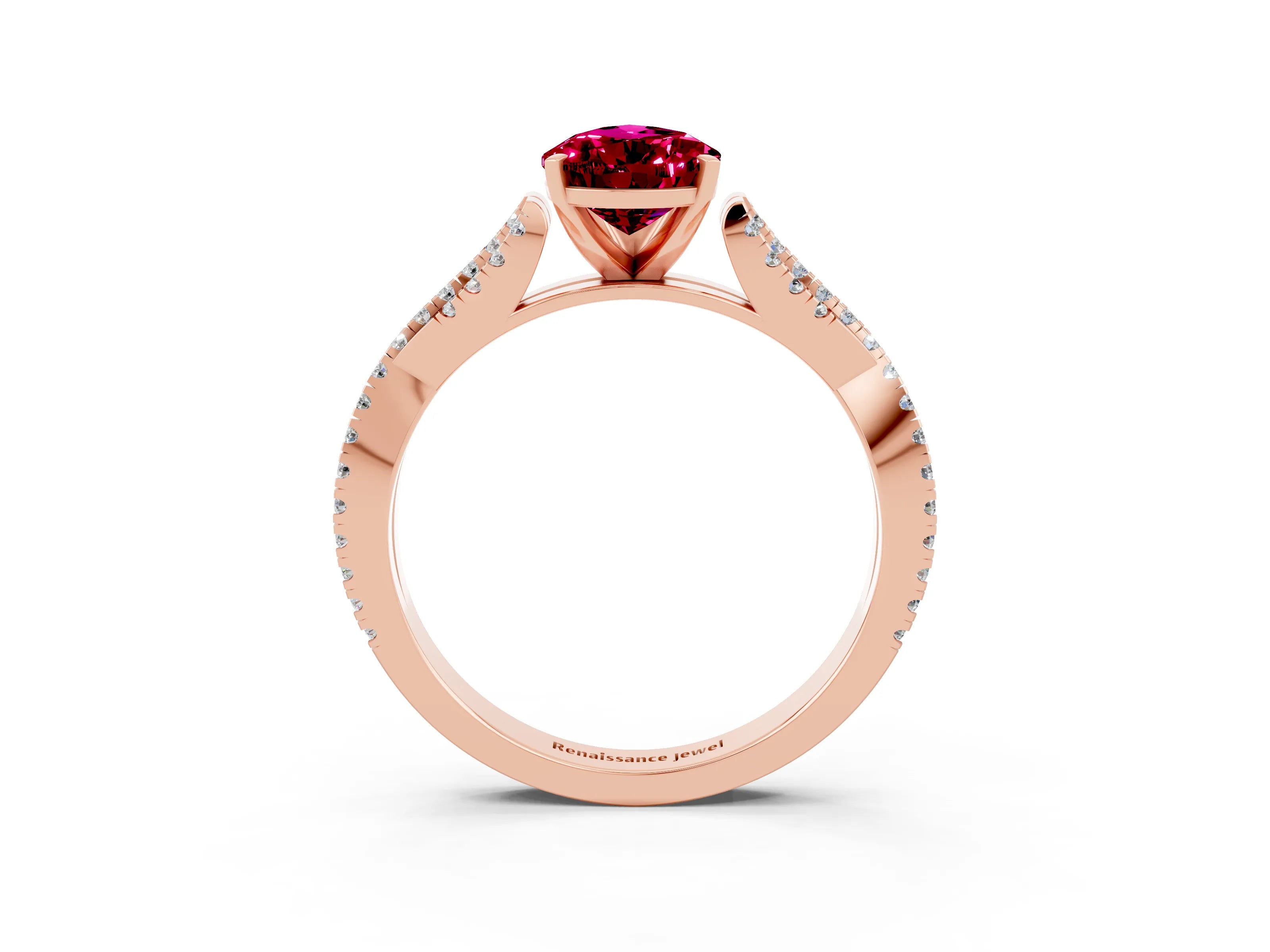 Rose gold Pear Cut Garnet Solitaire Engagement Ring with Twisted Pavé Band and Four-Prong Setting_3