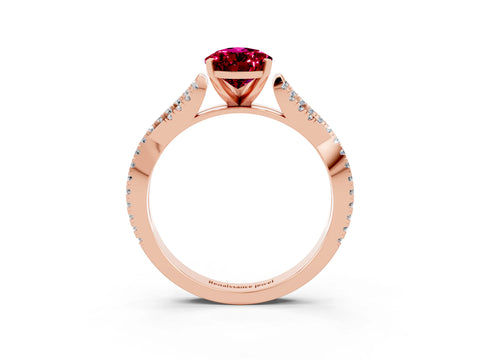 Rose gold Pear Cut Garnet Solitaire Engagement Ring with Twisted Pavé Band and Four-Prong Setting_3