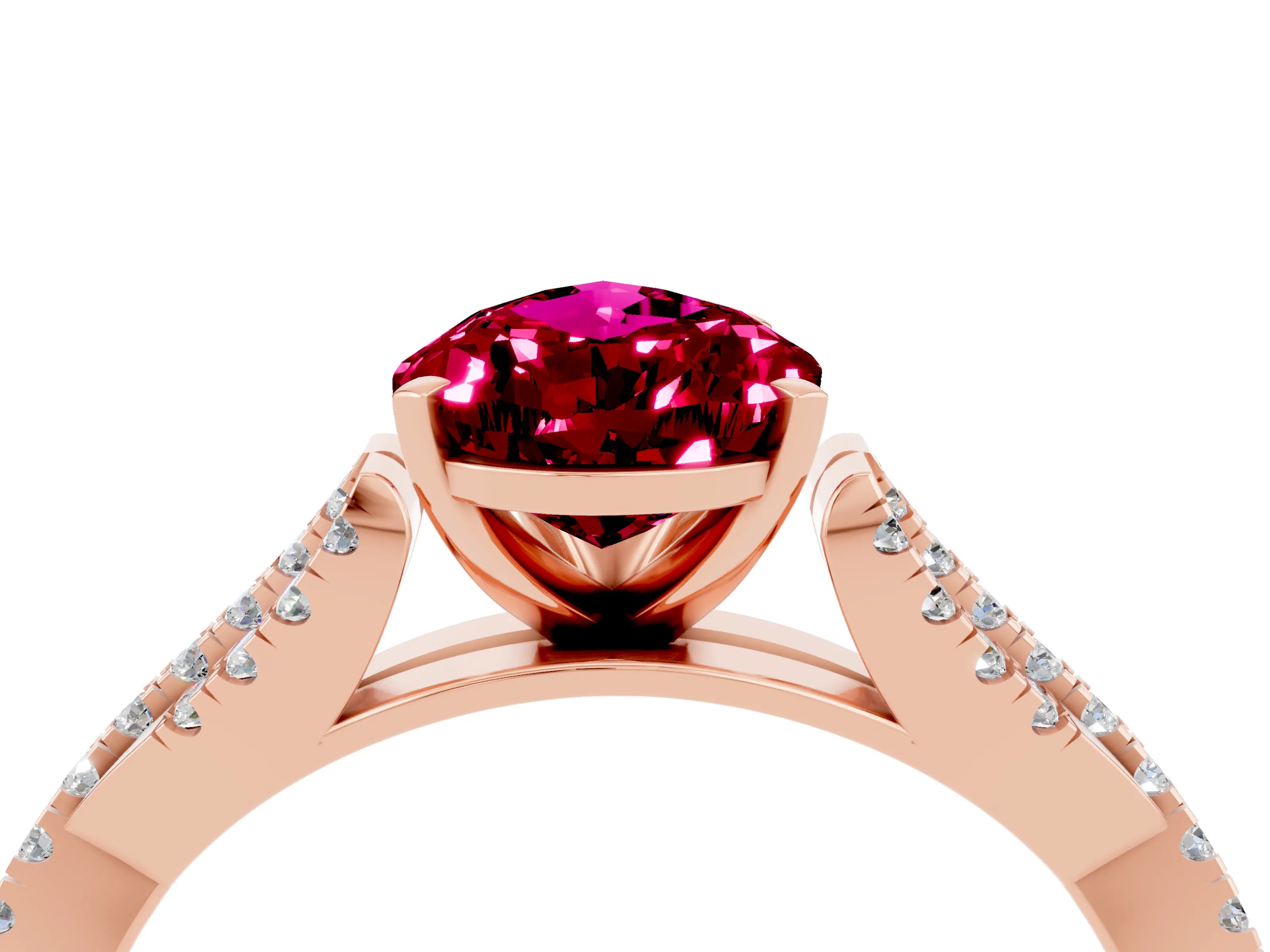 Rose gold Pear Cut Garnet Solitaire Engagement Ring with Twisted Pavé Band and Four-Prong Setting_4