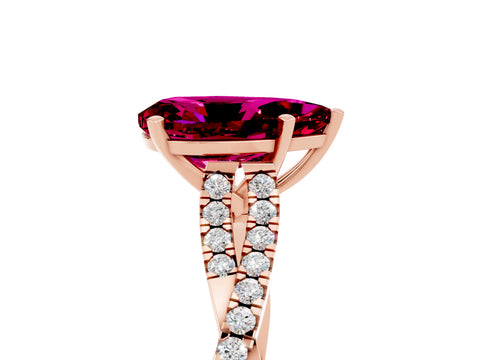 Rose gold Pear Cut Garnet Solitaire Engagement Ring with Twisted Pavé Band and Four-Prong Setting_5
