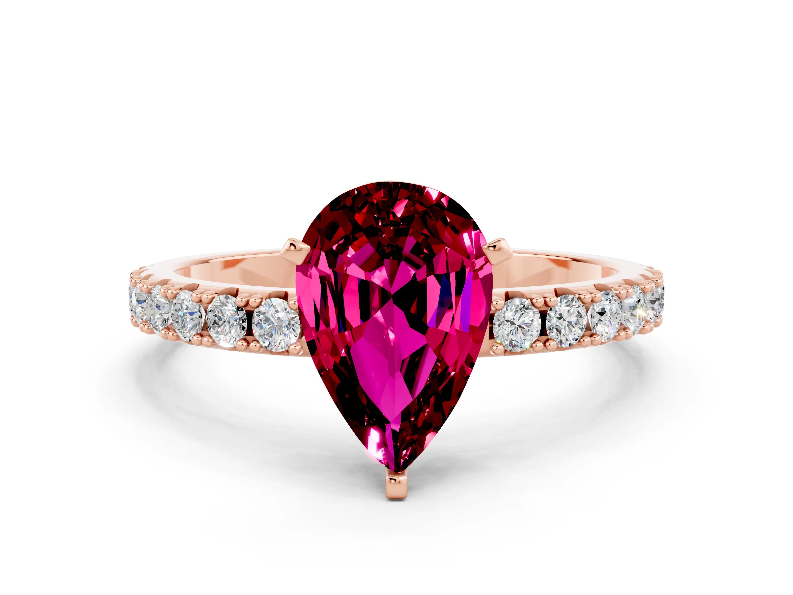 Rose gold Pear Cut Garnet Solitaire Pavé Band with Four-Prong Setting
