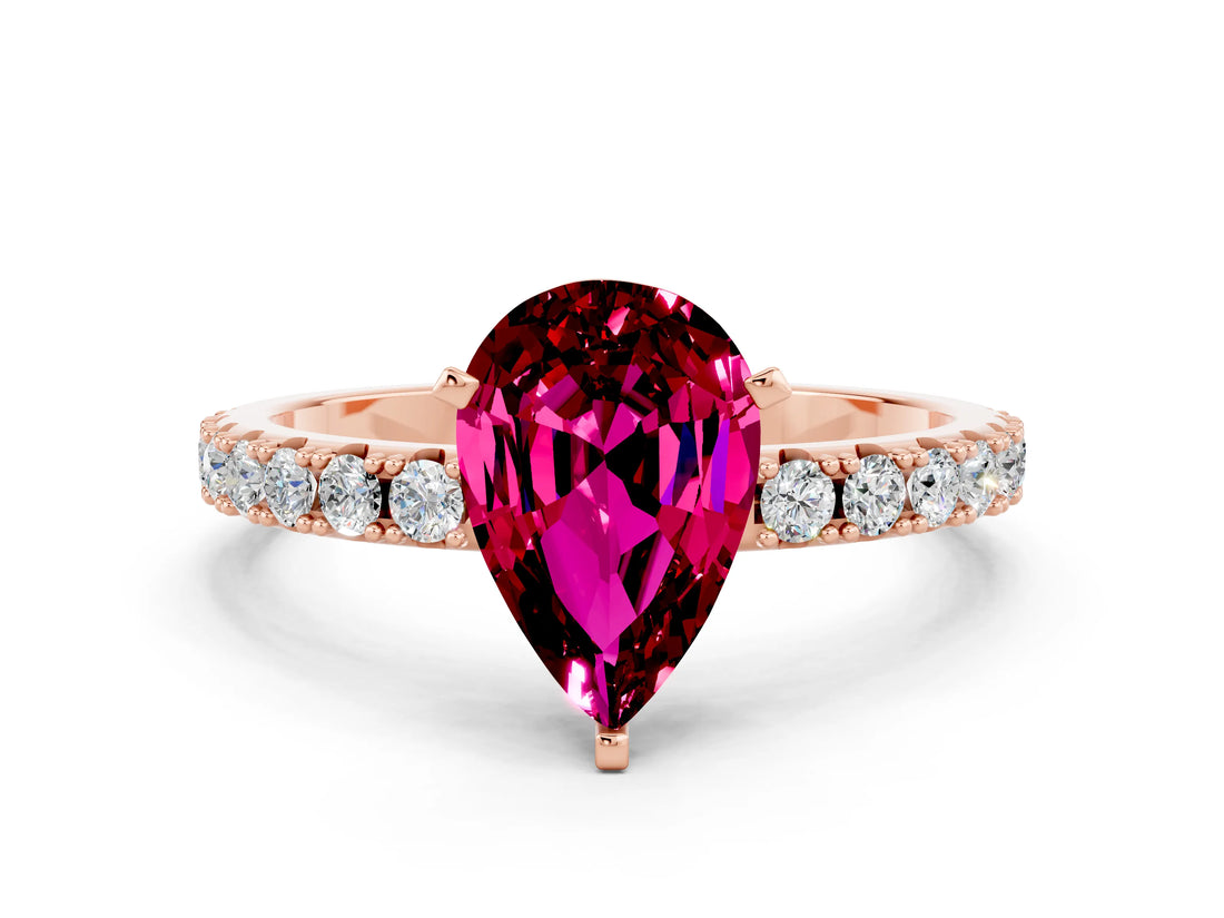 Rose gold Pear Cut Garnet Solitaire Pavé Band with Four-Prong Setting