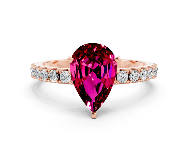 Rose gold Pear Cut Garnet Solitaire Pavé Band with Four-Prong Setting