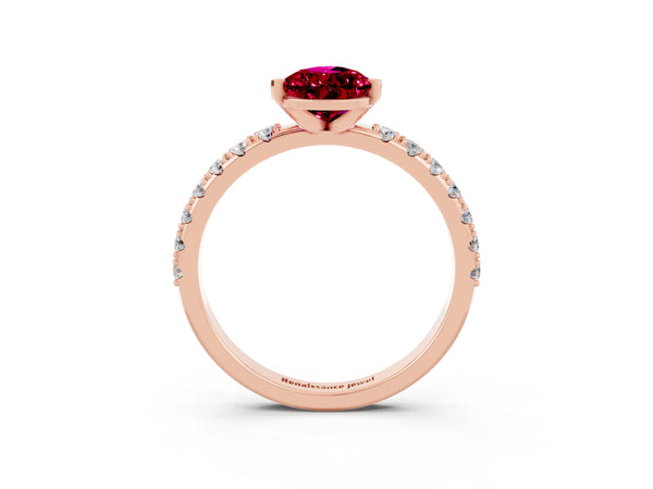 Rose gold Pear Cut Garnet Solitaire Pavé Band with Four-Prong Setting