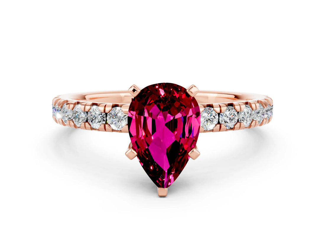 Rose gold Pear Cut Garnet Solitaire Pavé Engagement Ring with Round Band and Prong Setting_78
