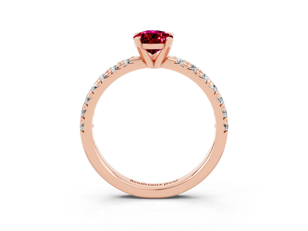 Rose gold Pear Cut Garnet Solitaire Pavé Engagement Ring with Round Band and Prong Setting