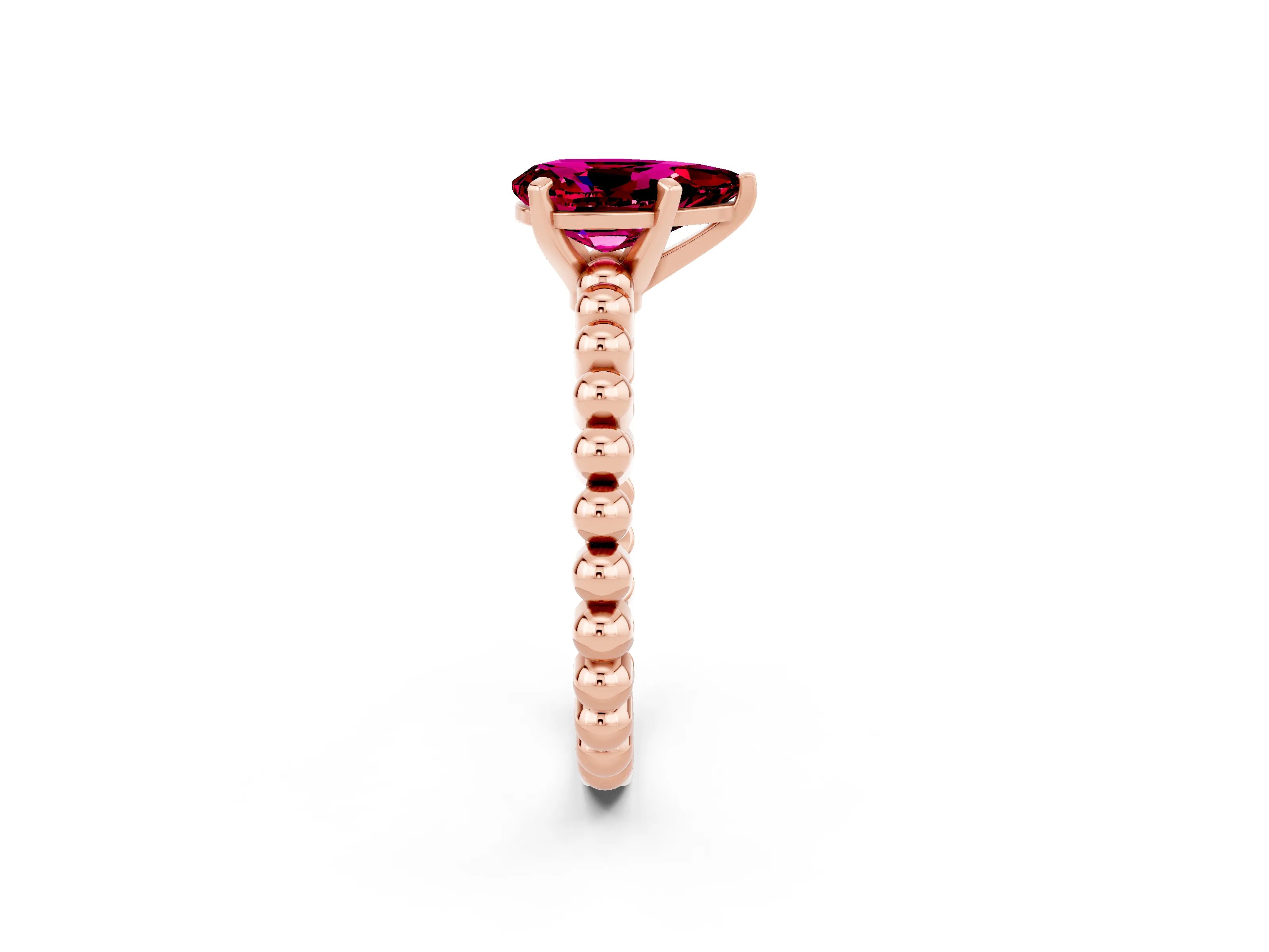 Rose gold Pear Cut Garnet Solitaire Ring with Beaded Band and Prong Setting_2