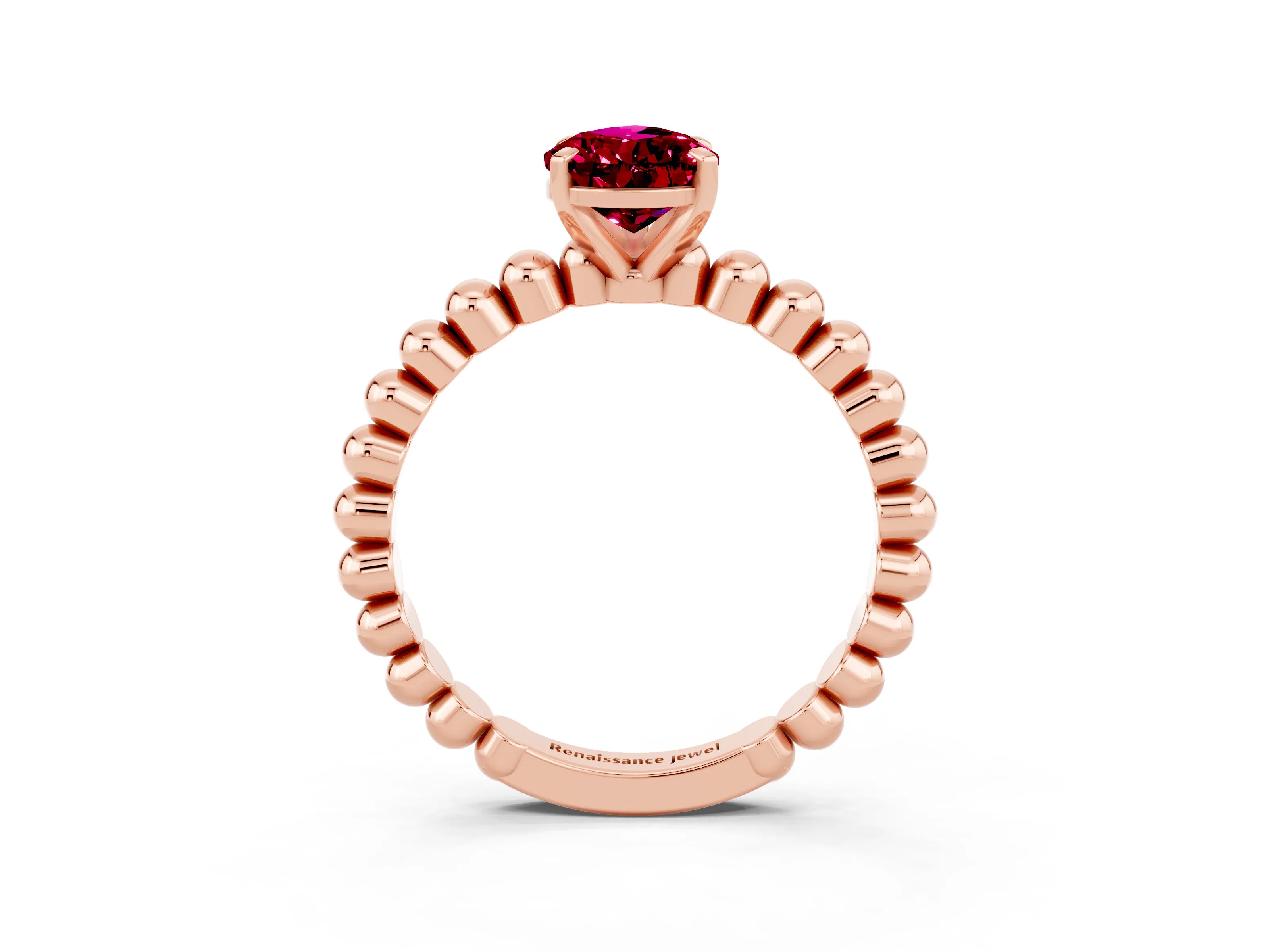 Rose gold Pear Cut Garnet Solitaire Ring with Beaded Band and Prong Setting_3