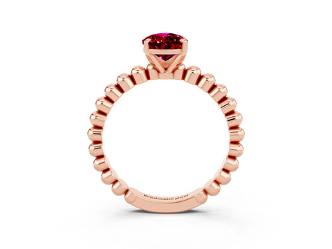 Rose gold Pear Cut Garnet Solitaire Ring with Beaded Band and Prong Setting_3