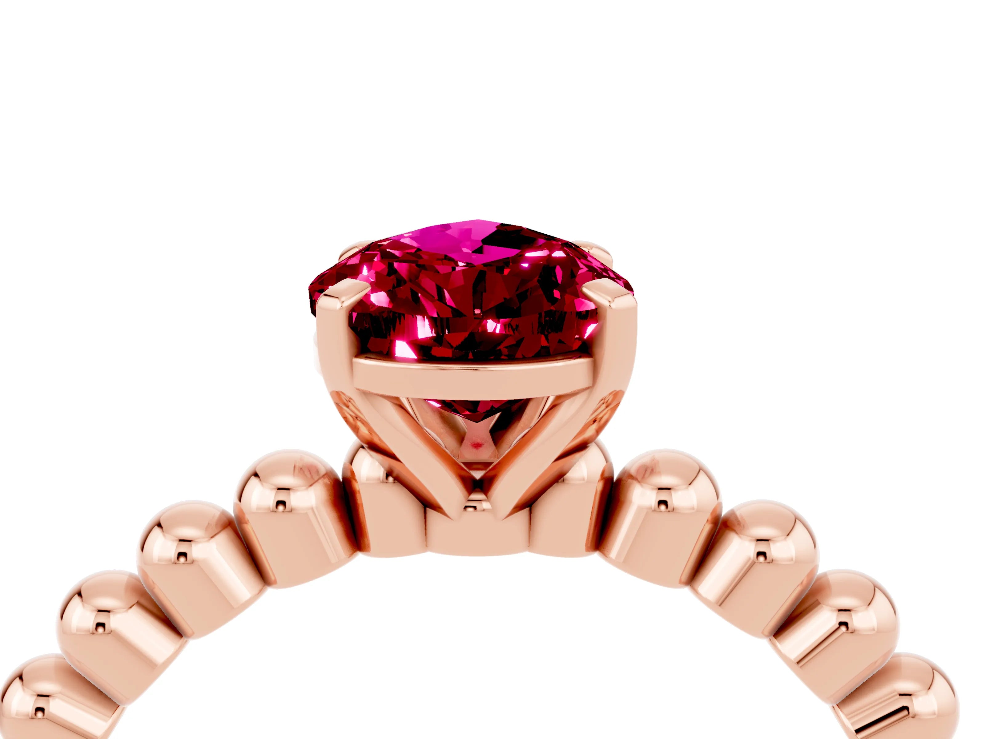 Rose gold Pear Cut Garnet Solitaire Ring with Beaded Band and Prong Setting_4
