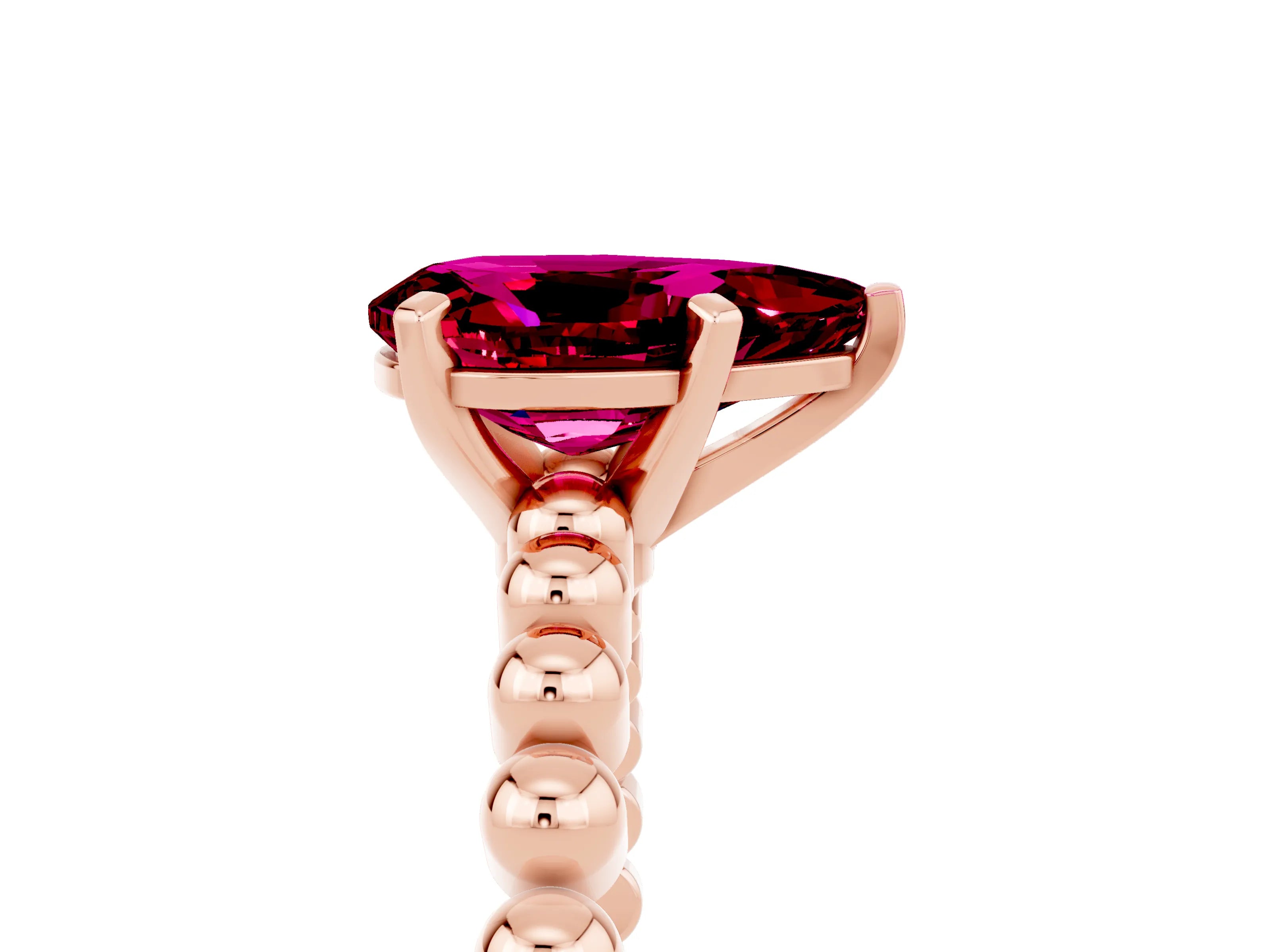 Rose gold Pear Cut Garnet Solitaire Ring with Beaded Band and Prong Setting_5