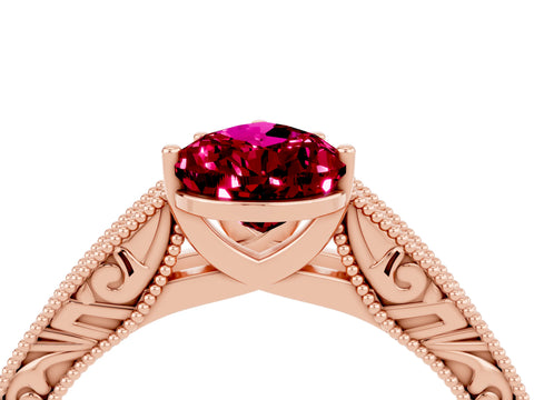 Rose gold Pear Cut Garnet Solitaire Ring with Engraved Band and Four-Prong Setting_4