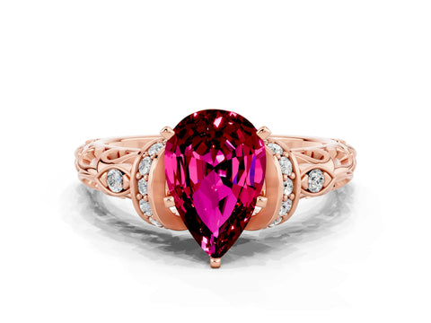Rose gold Pear Cut Garnet Solitaire Ring with Filigree Band and Four-Prong Setting_24