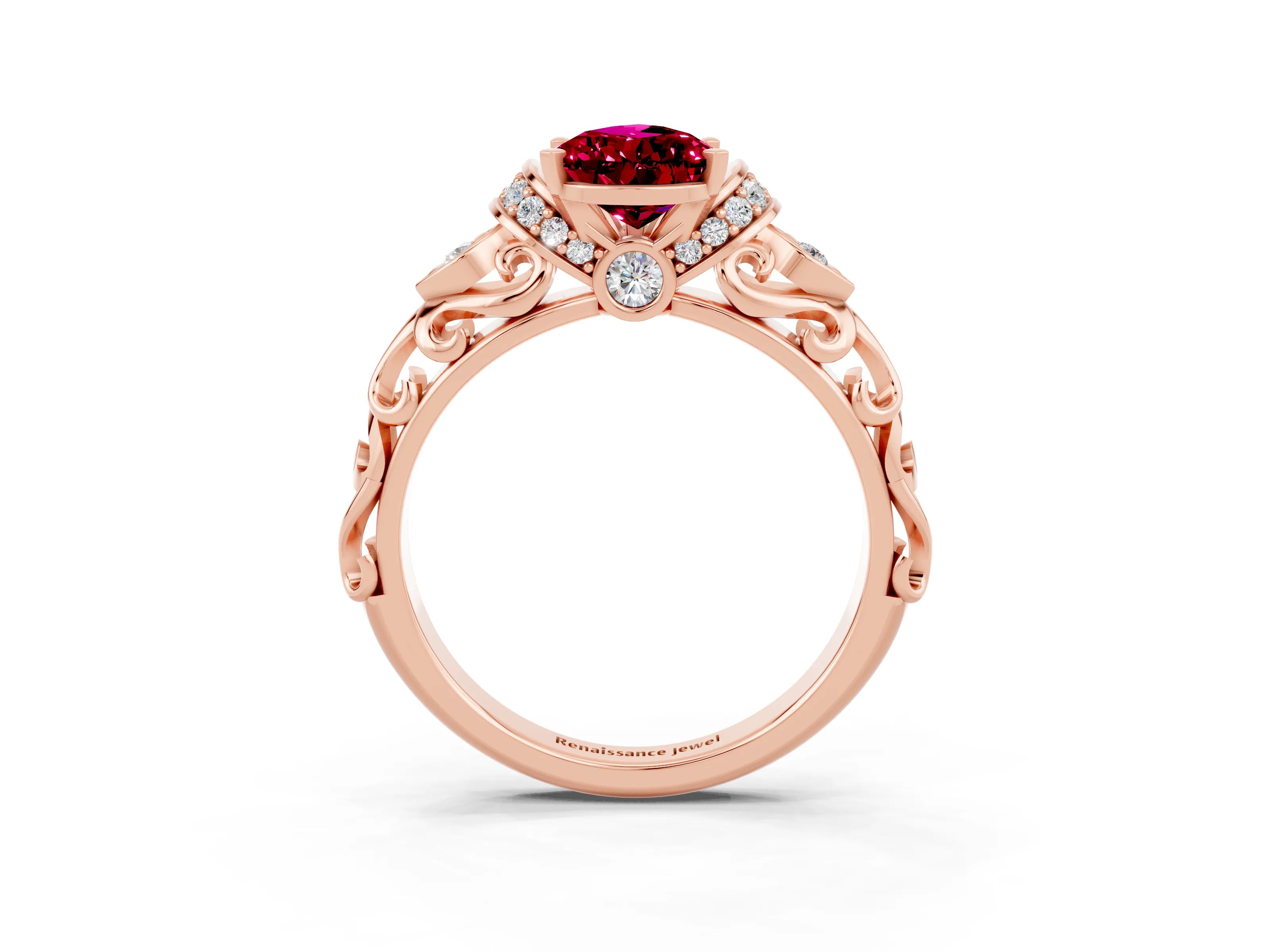 Rose gold Pear Cut Garnet Solitaire Ring with Filigree Band and Four-Prong Setting_27