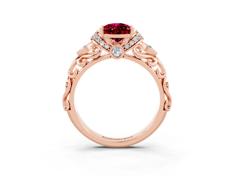Rose gold Pear Cut Garnet Solitaire Ring with Filigree Band and Four-Prong Setting_27