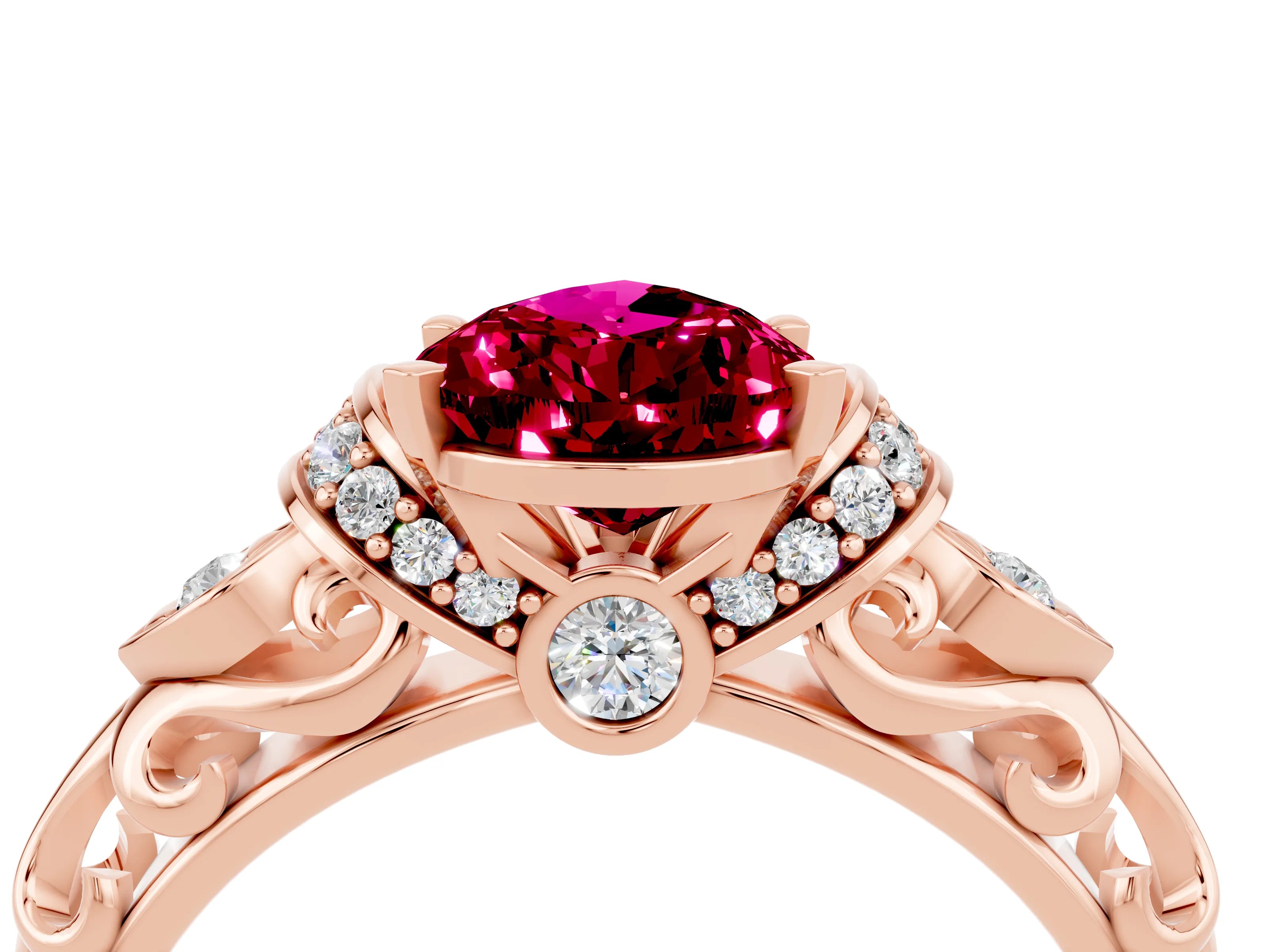 Rose gold Pear Cut Garnet Solitaire Ring with Filigree Band and Four-Prong Setting_28