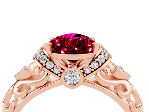 Rose gold Pear Cut Garnet Solitaire Ring with Filigree Band and Four-Prong Setting_28