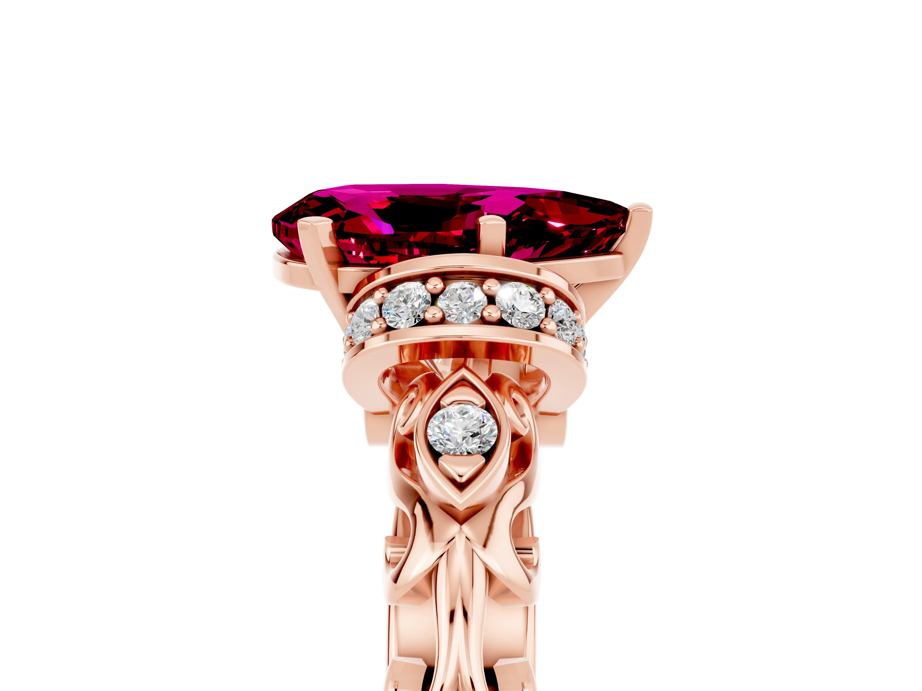 Rose gold Pear Cut Garnet Solitaire Ring with Filigree Band and Four-Prong Setting_29