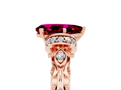 Rose gold Pear Cut Garnet Solitaire Ring with Filigree Band and Four-Prong Setting_29