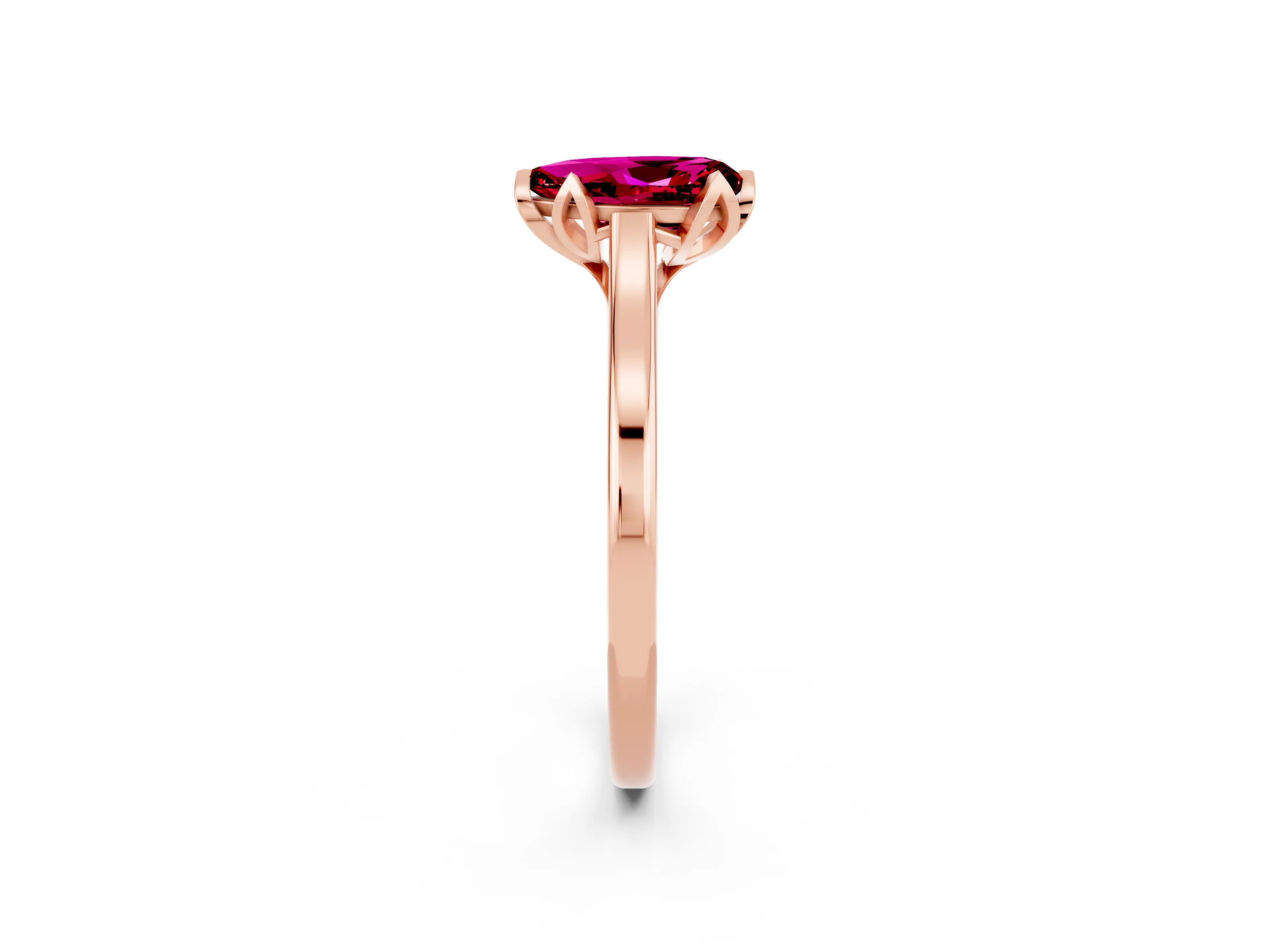 Rose gold Pear Cut Garnet Solitaire Ring with Flower Prong Setting and Classic Band_14