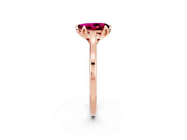 Rose gold Pear Cut Garnet Solitaire Ring with Flower Prong Setting and Classic Band