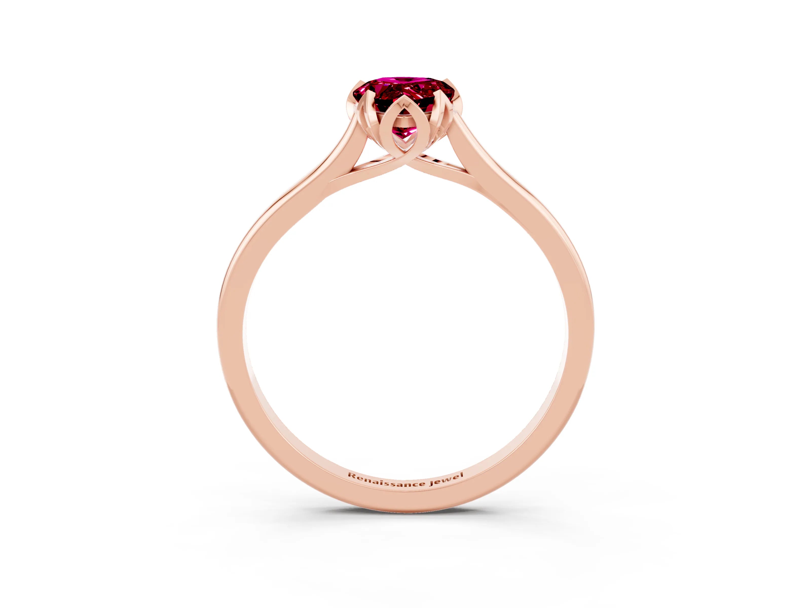 Rose gold Pear Cut Garnet Solitaire Ring with Flower Prong Setting and Classic Band_15
