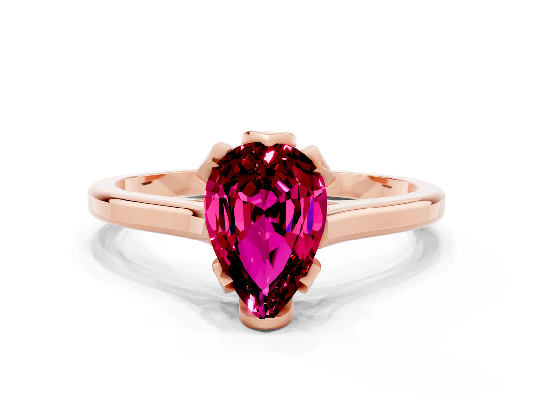 Rose gold Pear Cut Garnet Solitaire Ring with Flower Prong Setting and Classic Band_36