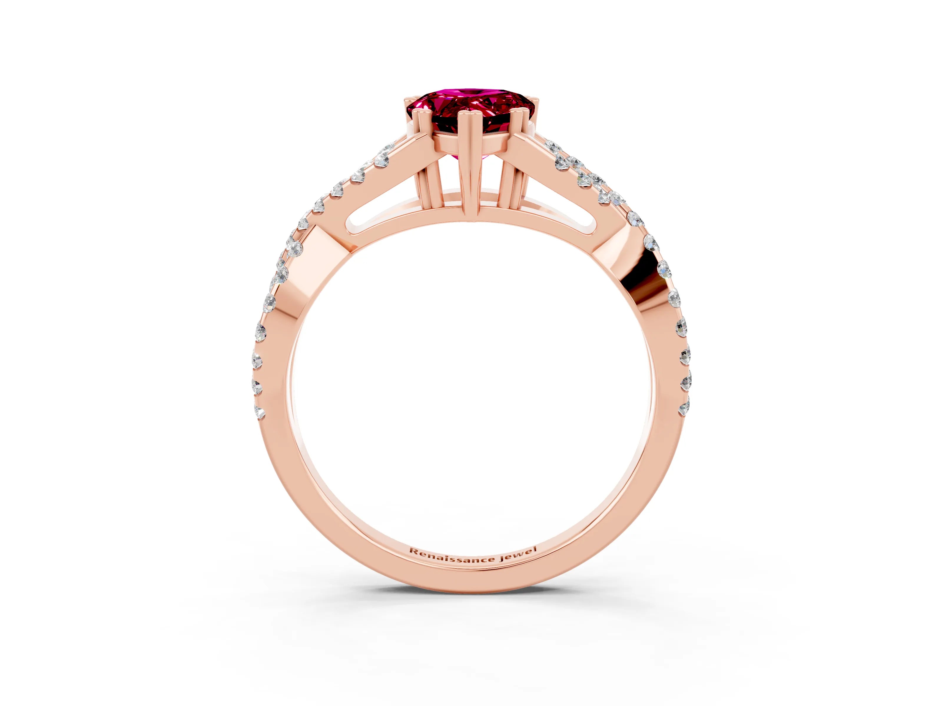 Rose gold Pear Cut Garnet Solitaire Ring with Four-Prong Setting and Twisted Pavé Band_3