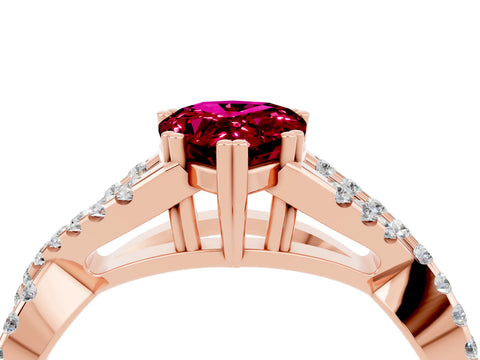 Rose gold Pear Cut Garnet Solitaire Ring with Four-Prong Setting and Twisted Pavé Band_4