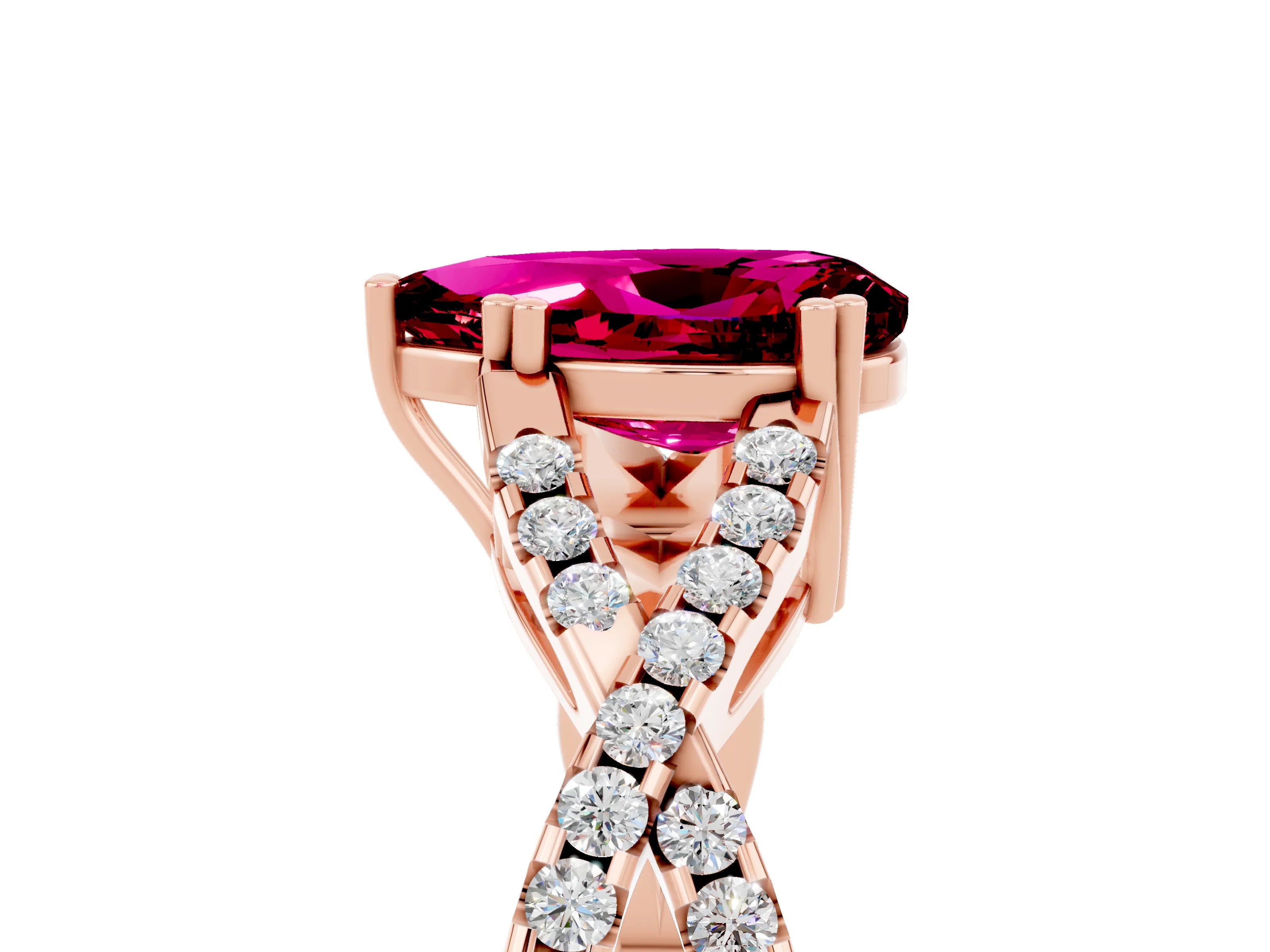 Rose gold Pear Cut Garnet Solitaire Ring with Four-Prong Setting and Twisted Pavé Band_5