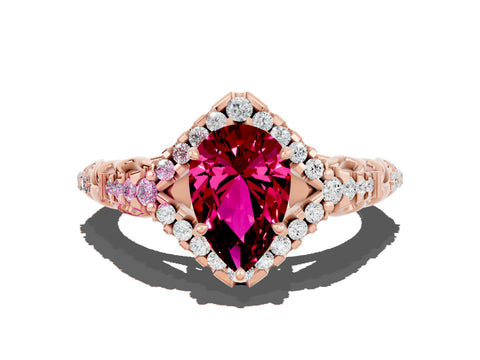 Rose gold Pear Cut Garnet Solitaire Ring with Hidden Halo and Pavé Band_12
