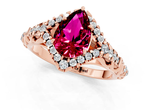 Rose gold Pear Cut Garnet Solitaire Ring with Hidden Halo and Pavé Band_13