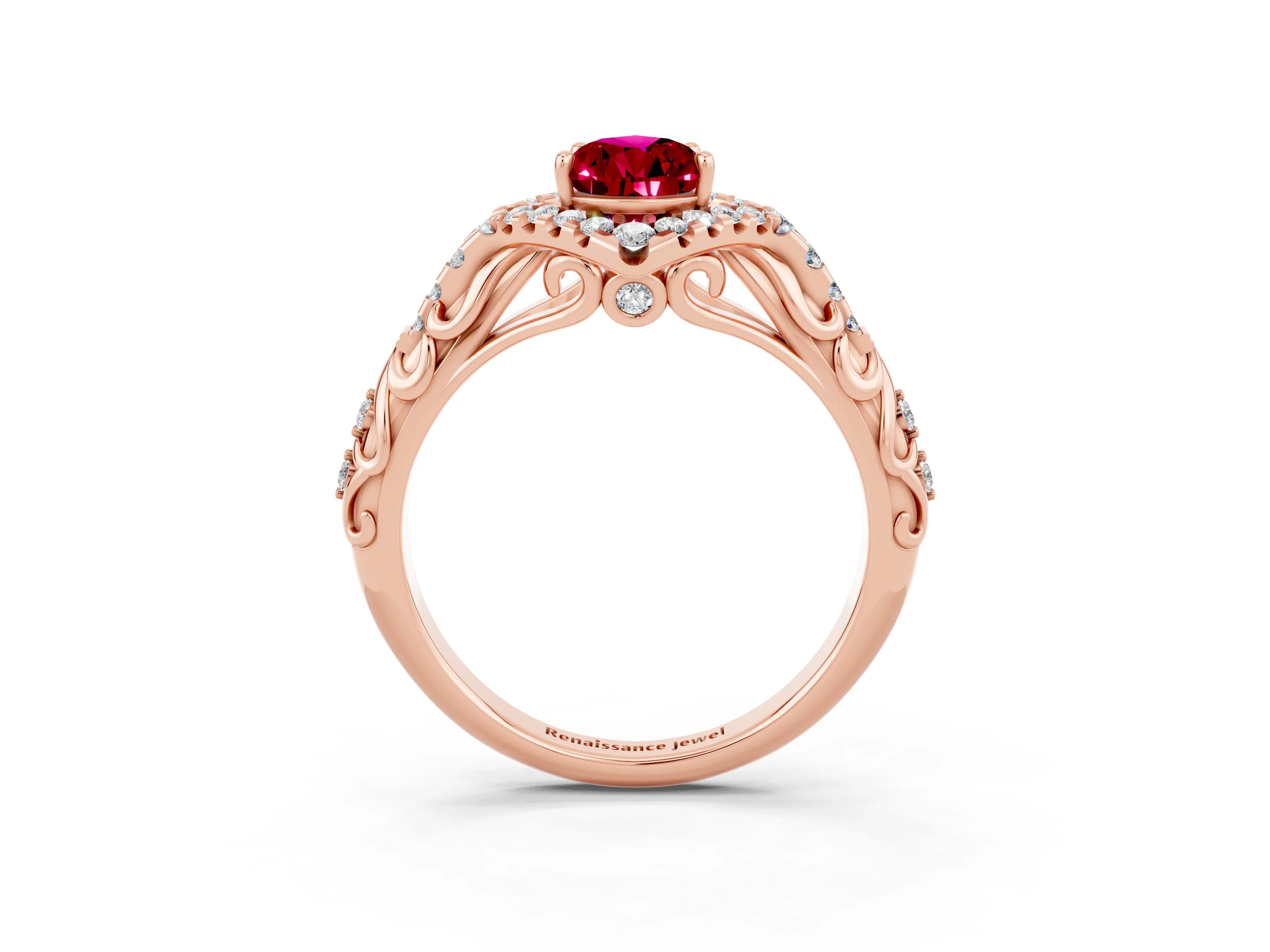 Rose gold Pear Cut Garnet Solitaire Ring with Hidden Halo and Pavé Band_15