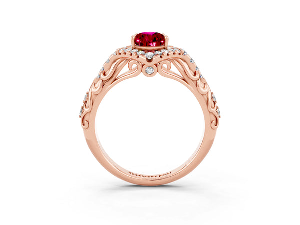 Rose gold Pear Cut Garnet Solitaire Ring with Hidden Halo and Pavé Band