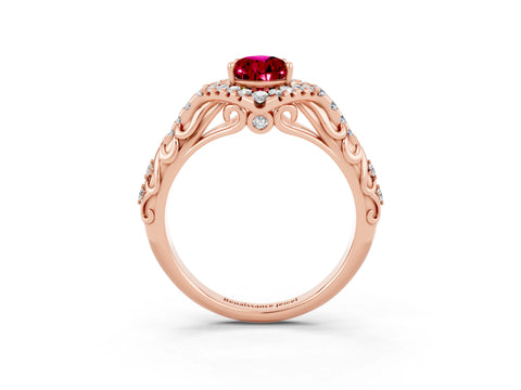 Rose gold Pear Cut Garnet Solitaire Ring with Hidden Halo and Pavé Band_15