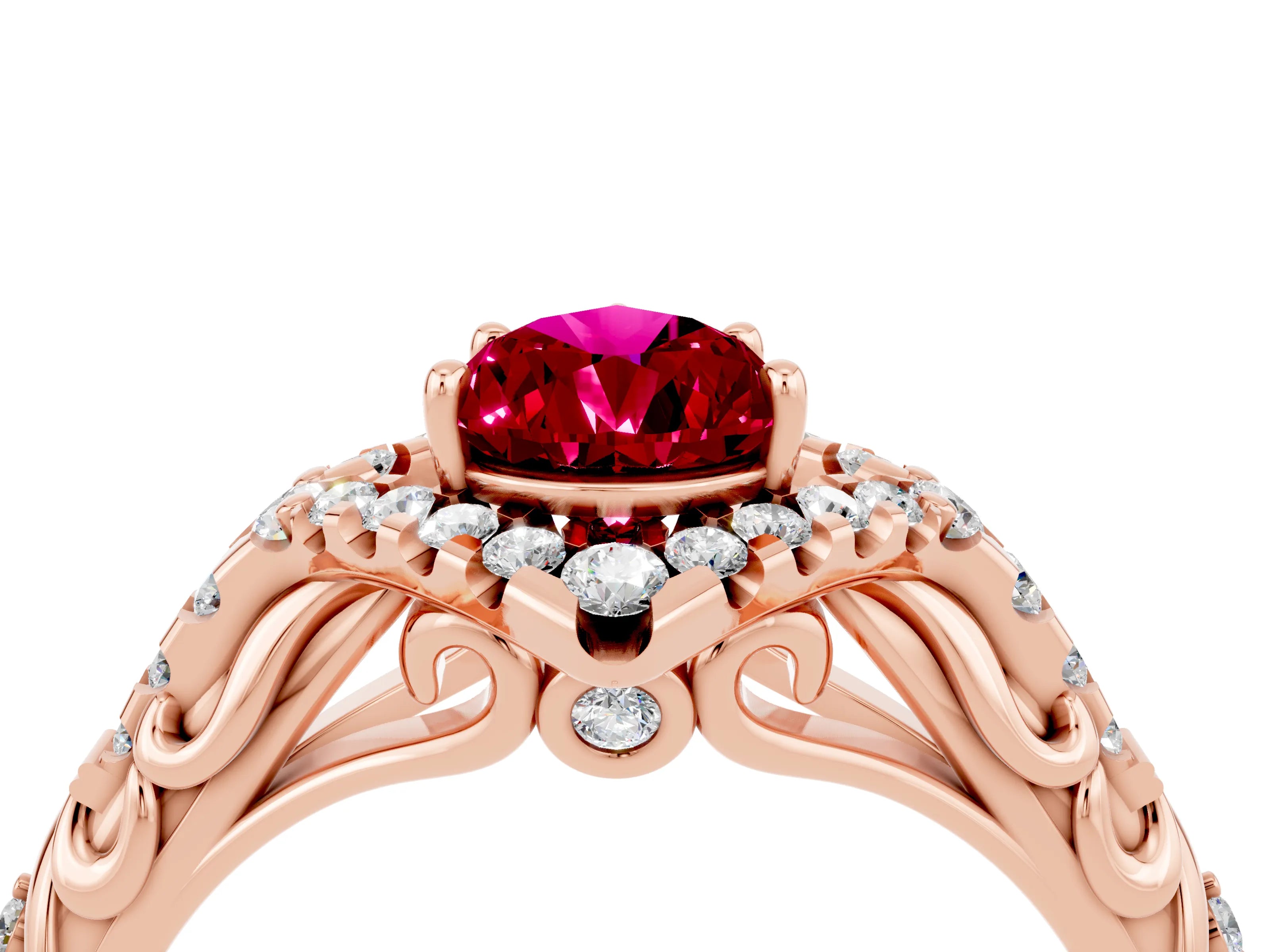 Rose gold Pear Cut Garnet Solitaire Ring with Hidden Halo and Pavé Band_16