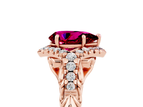 Rose gold Pear Cut Garnet Solitaire Ring with Hidden Halo and Pavé Band_17