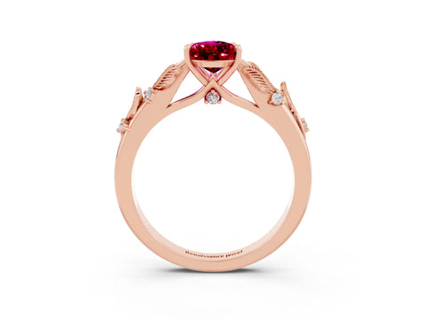 Rose gold Pear Cut Garnet Solitaire Ring with Leaf Motif Band and Four-Prong Setting_3