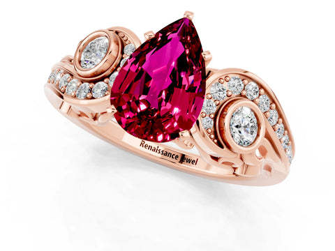 Rose gold Pear Cut Garnet Solitaire Ring with Milgrain Pavé Band and Four-Prong Setting_25