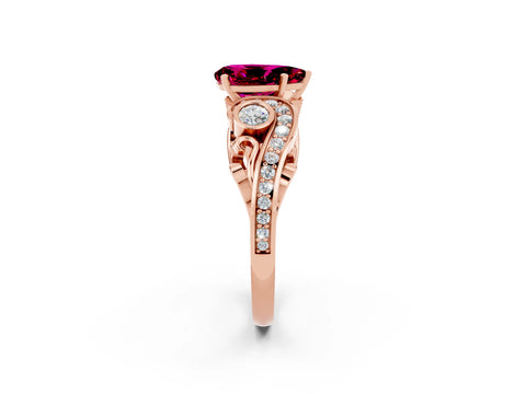 Rose gold Pear Cut Garnet Solitaire Ring with Milgrain Pavé Band and Four-Prong Setting_26