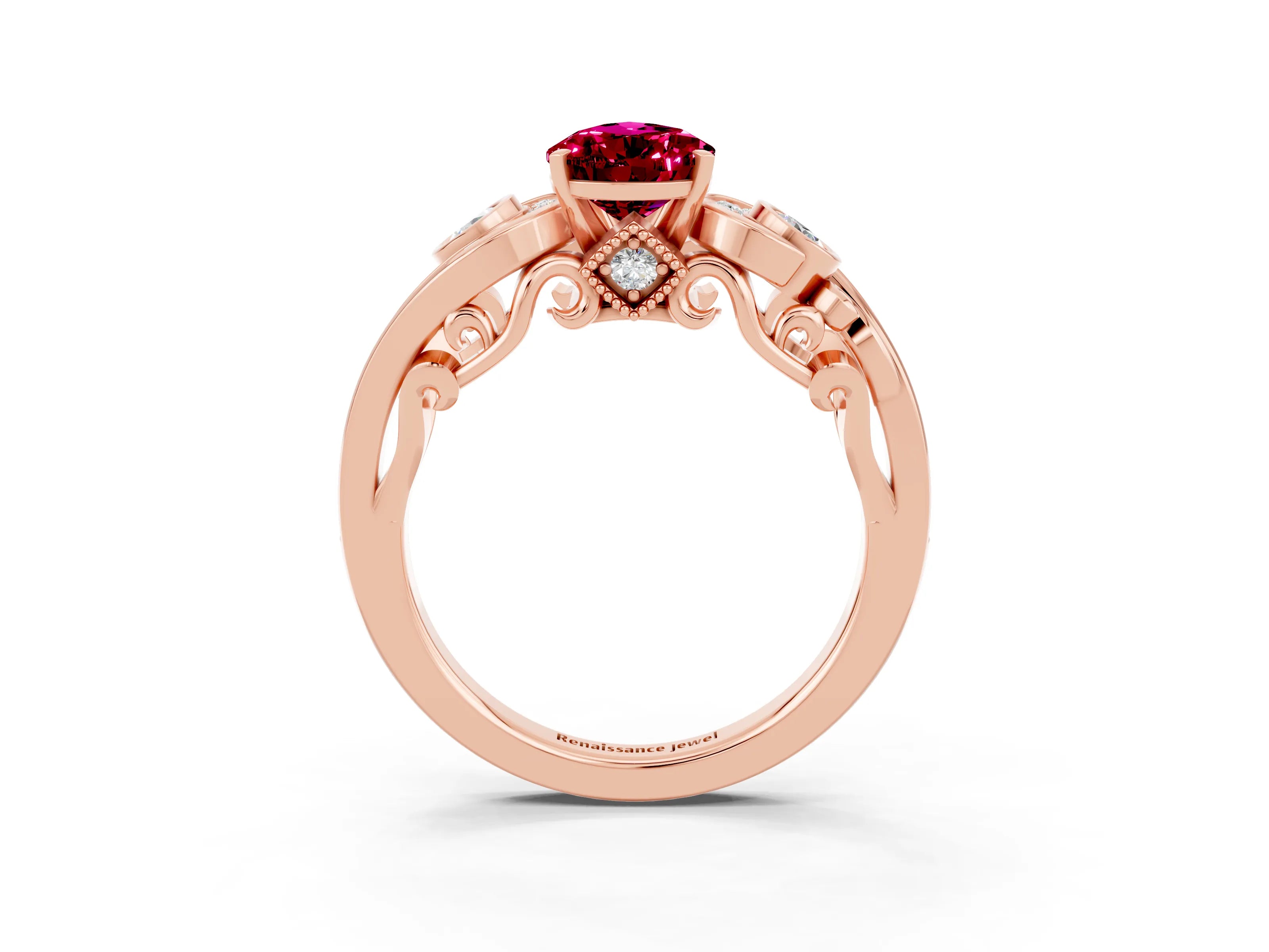 Rose gold Pear Cut Garnet Solitaire Ring with Milgrain Pavé Band and Four-Prong Setting_27