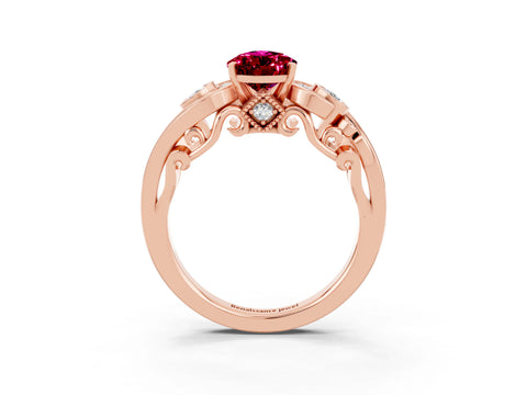 Rose gold Pear Cut Garnet Solitaire Ring with Milgrain Pavé Band and Four-Prong Setting_27