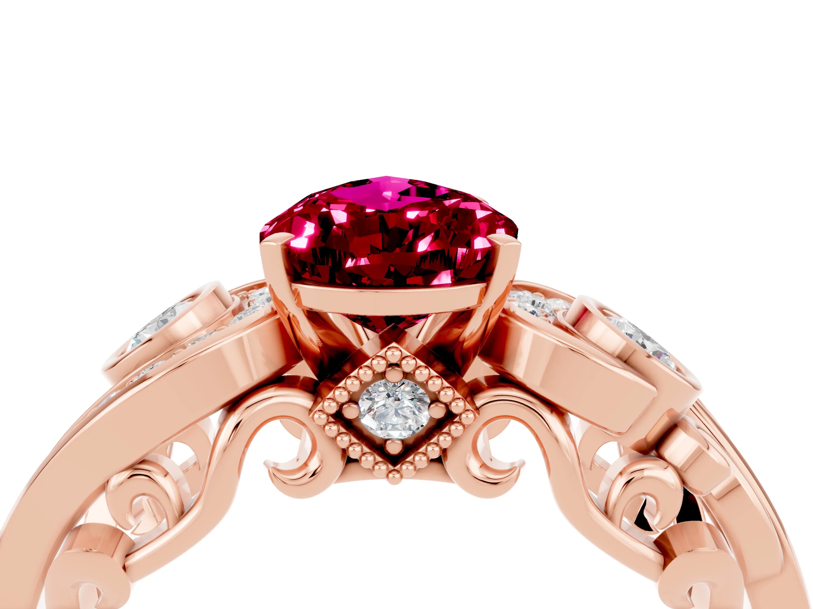 Rose gold Pear Cut Garnet Solitaire Ring with Milgrain Pavé Band and Four-Prong Setting_28